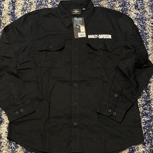 Harley-Davidson Mens #1 B&S Logo Black Long Sleeve Woven Shirt 98749-20VM Sz XL